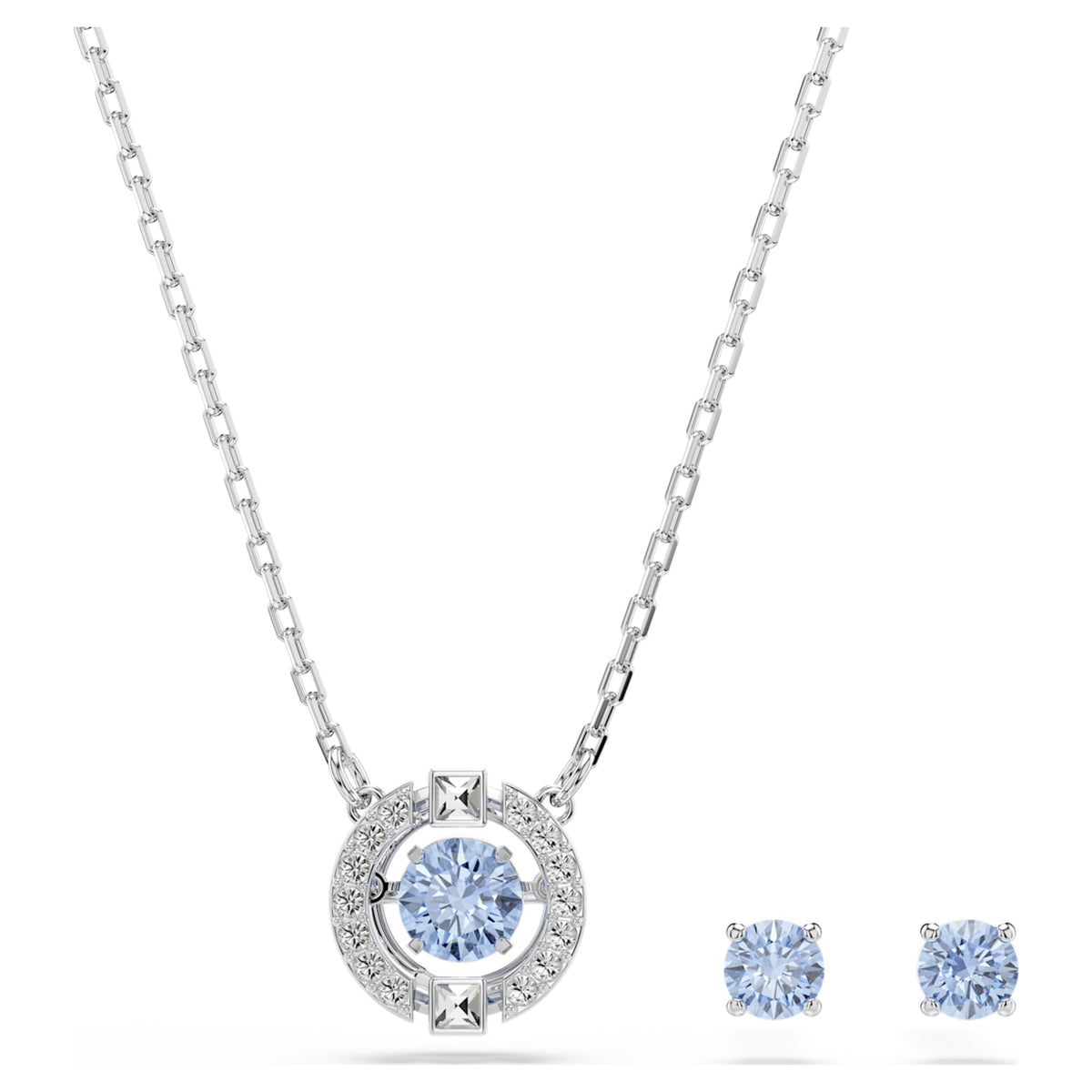 Swarovski Una set with blue round-cut accents and rhodium plating