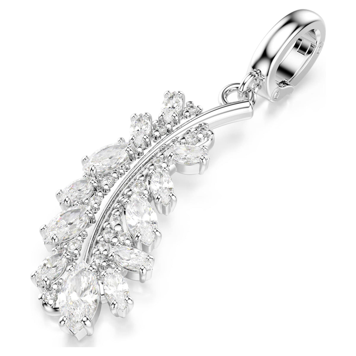 Swarovski Vienna charm Mixed cuts, Feather, White, Rhodium plated