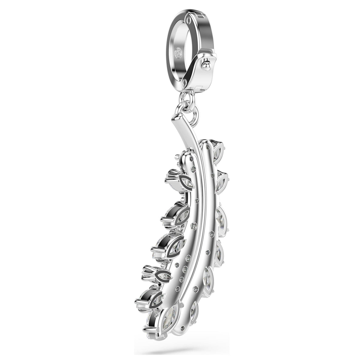 Swarovski Vienna charm Mixed cuts, Feather, White, Rhodium plated