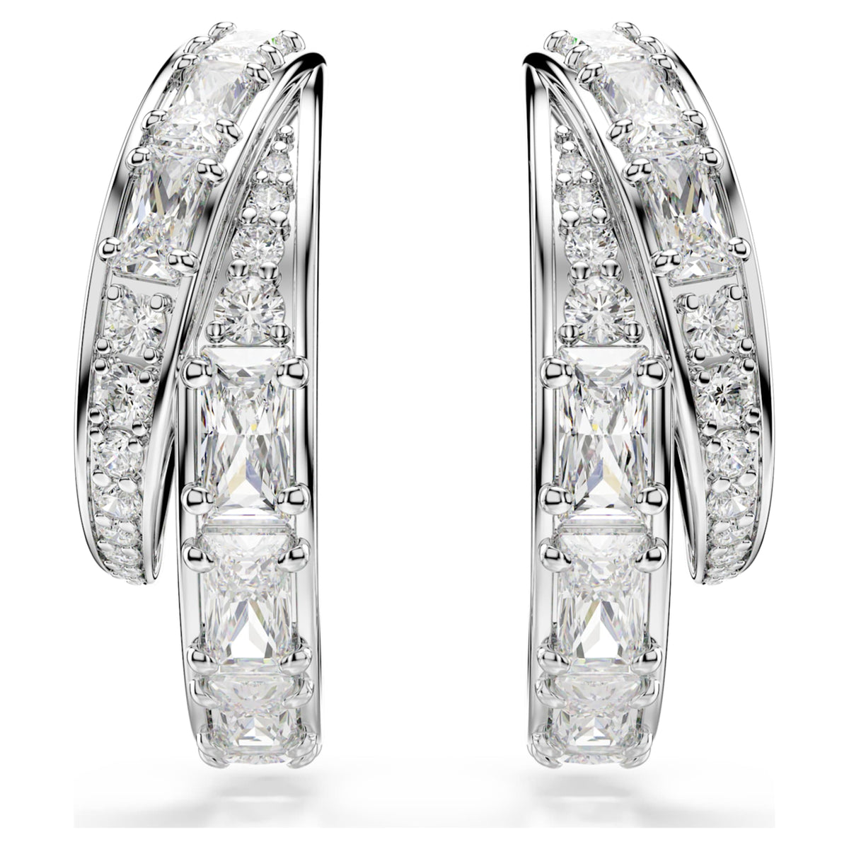 Swarovski Vienna hoop earrings Mixed cuts, White, Rhodium plated