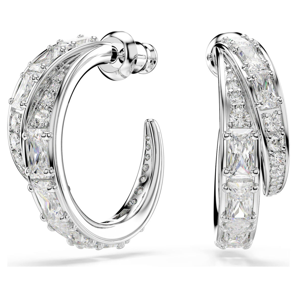 Swarovski Vienna hoop earrings Mixed cuts, White, Rhodium plated