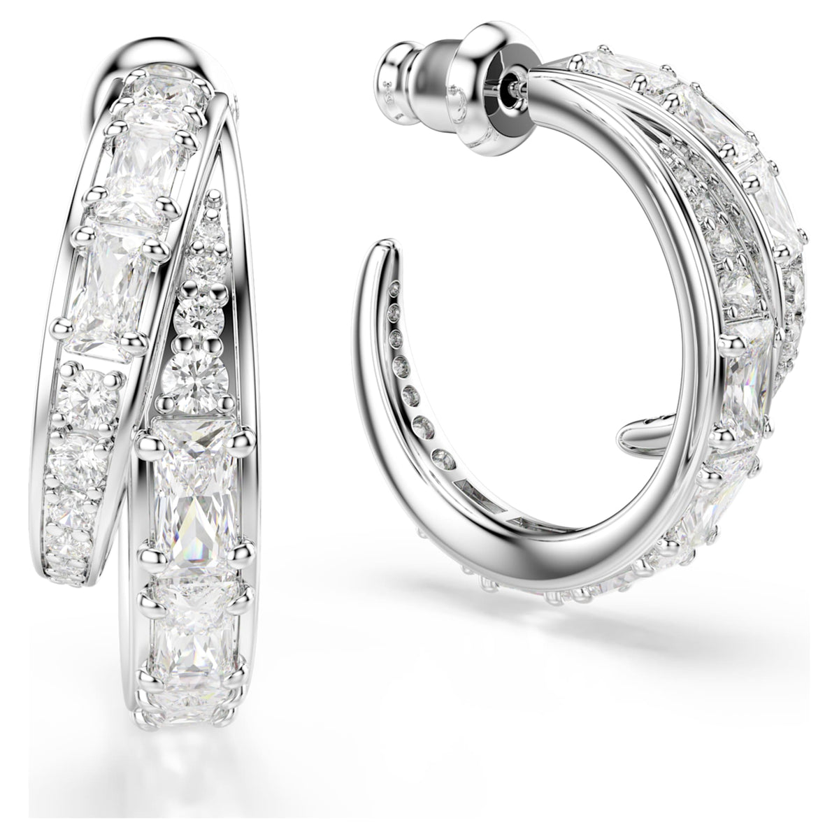 Swarovski Vienna hoop earrings Mixed cuts, White, Rhodium plated