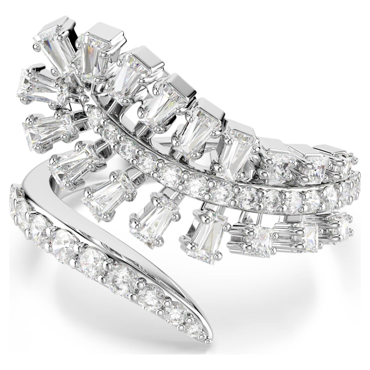 Swarovski Vienna open ring Mixed cuts, Feather, White, Rhodium plated