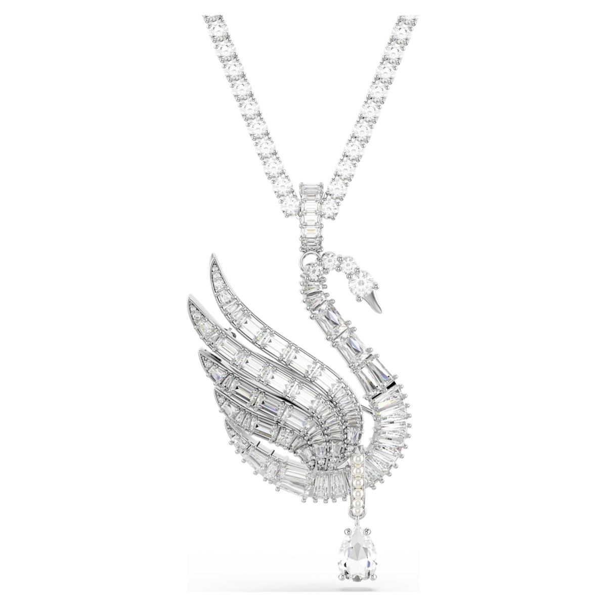 Swarovski Vienna pendant and brooch Mixed cuts, Swan, White, Rhodium plated