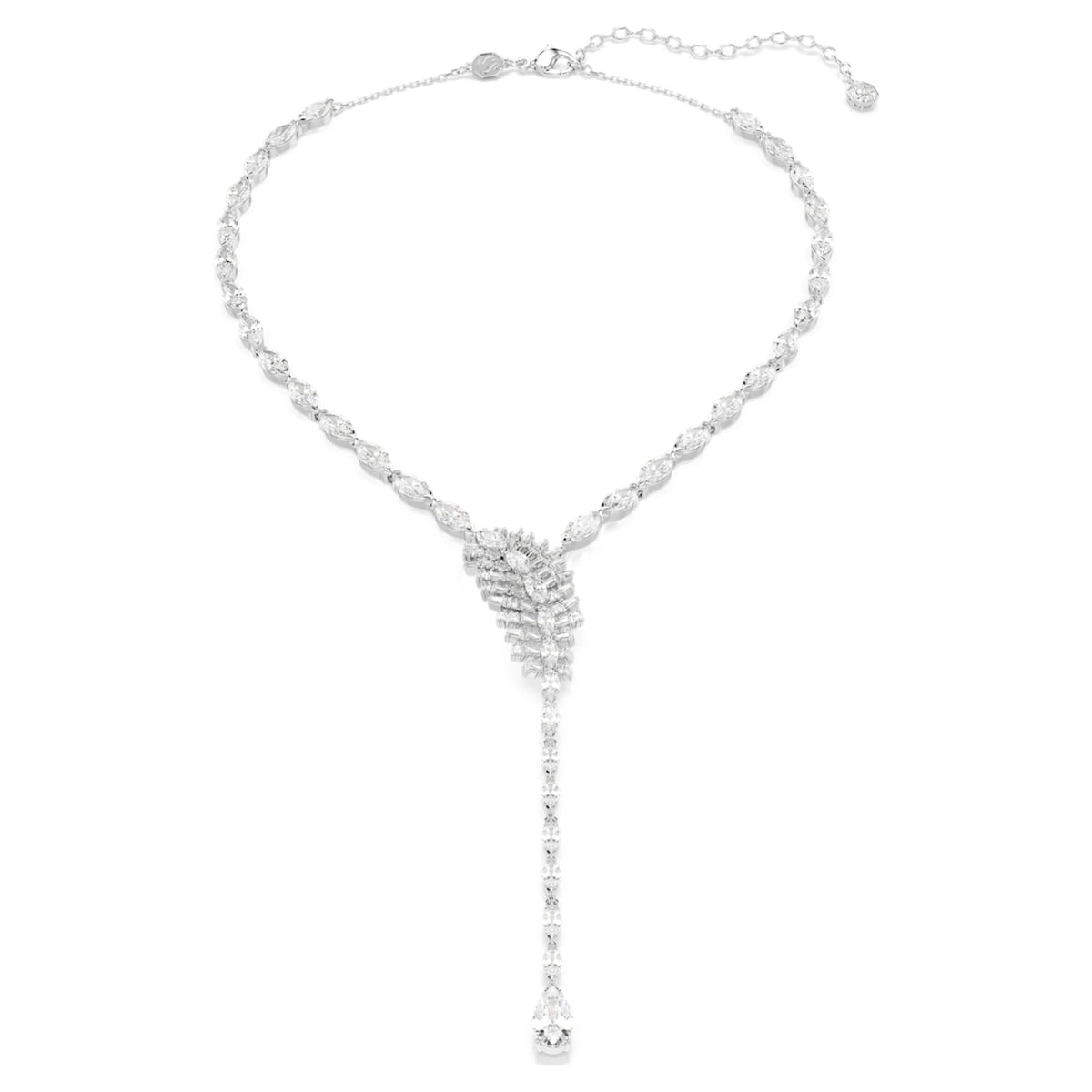 Swarovski Vienna Y necklace Mixed cuts, Feather, White, Rhodium plated